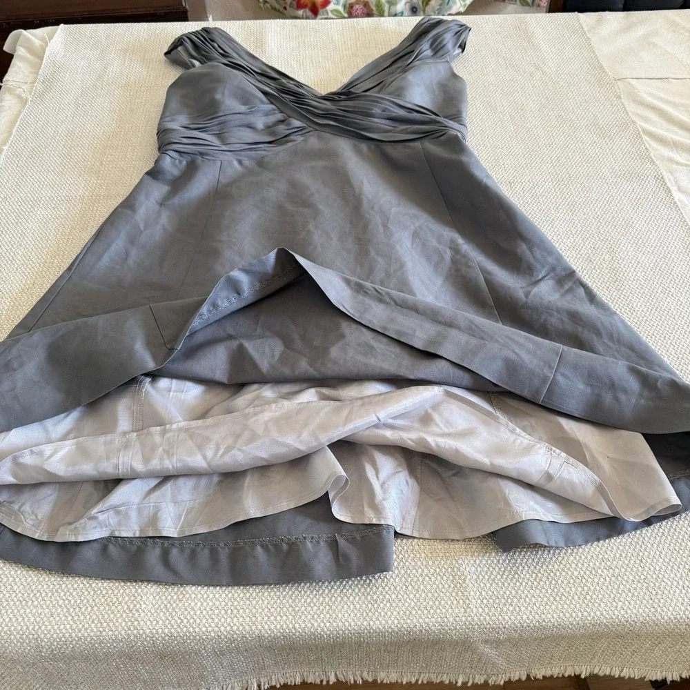 Mirror of Venus Anthropologie Gray Silk V Neck A Line Dress Size 14‎ Pleated